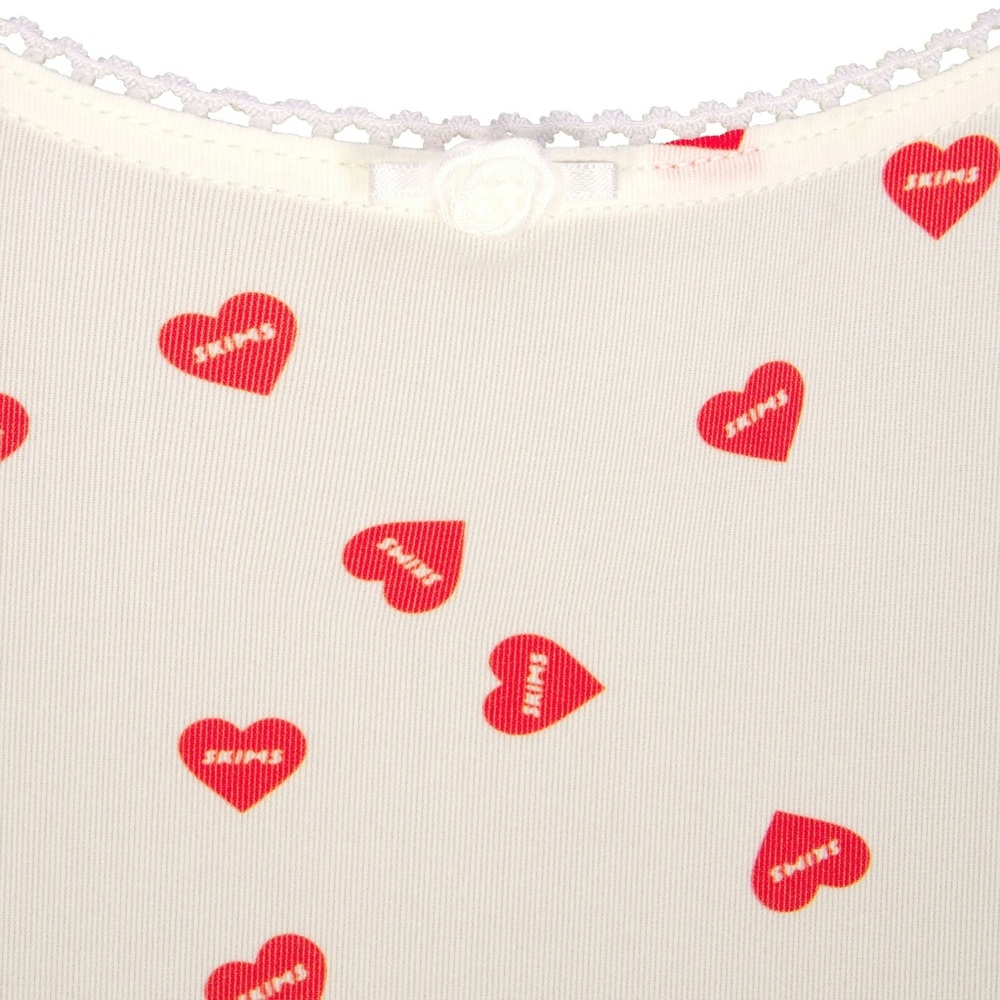 ❤️SKIMS FITS EVERYBODY PICOT TRIM SQUARE NECK BODYSUIT RUBY HEART PRINT S - Picture 7 of 7